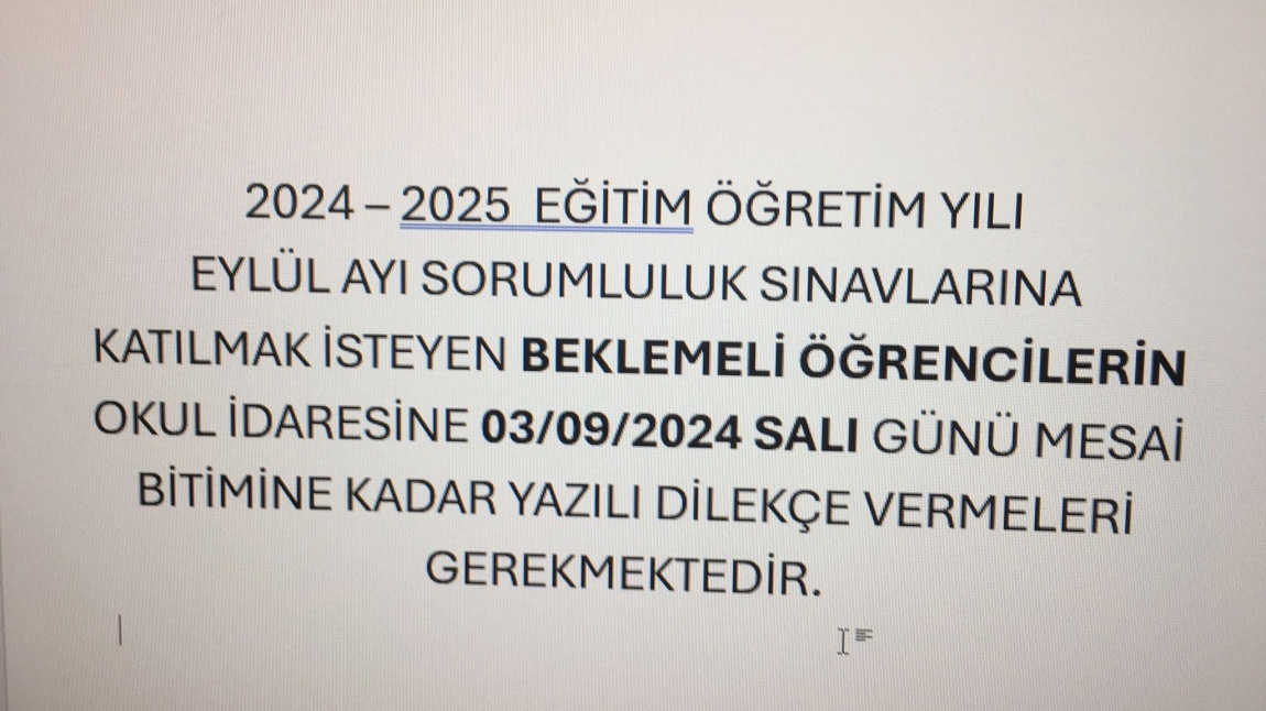 EYLÜL AYI SORUMLULUK SINAVLARI 